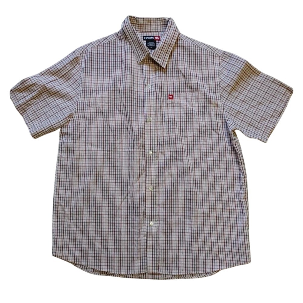 Y2k Tony Hawk Mens Plaid Button Down Shirt Short Sleeve Red Stripe Size M skater
